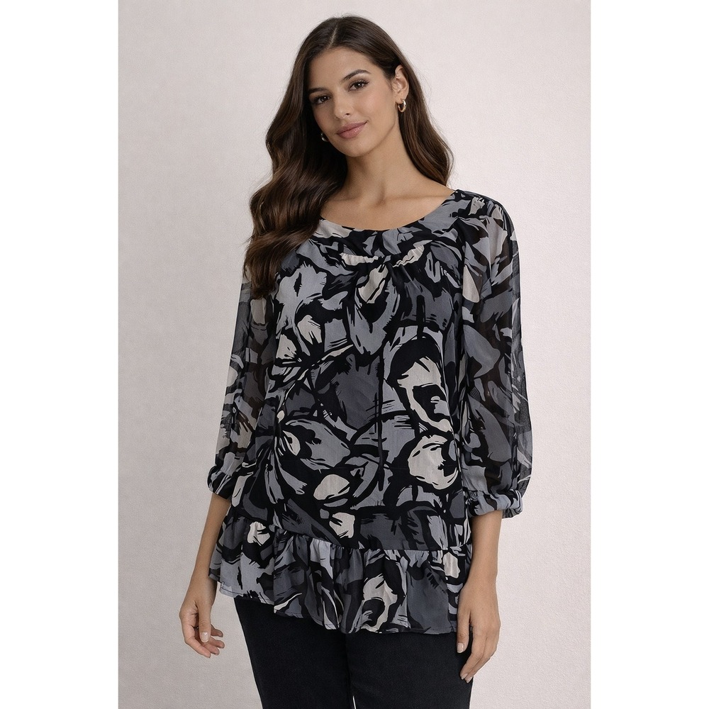 Apt. 9- Elegant Black and Gray Floral Y2k Blouse Size S